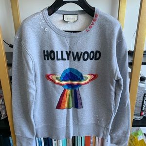 Gucci Grey Distressed Logo Sweatshirt Size S
